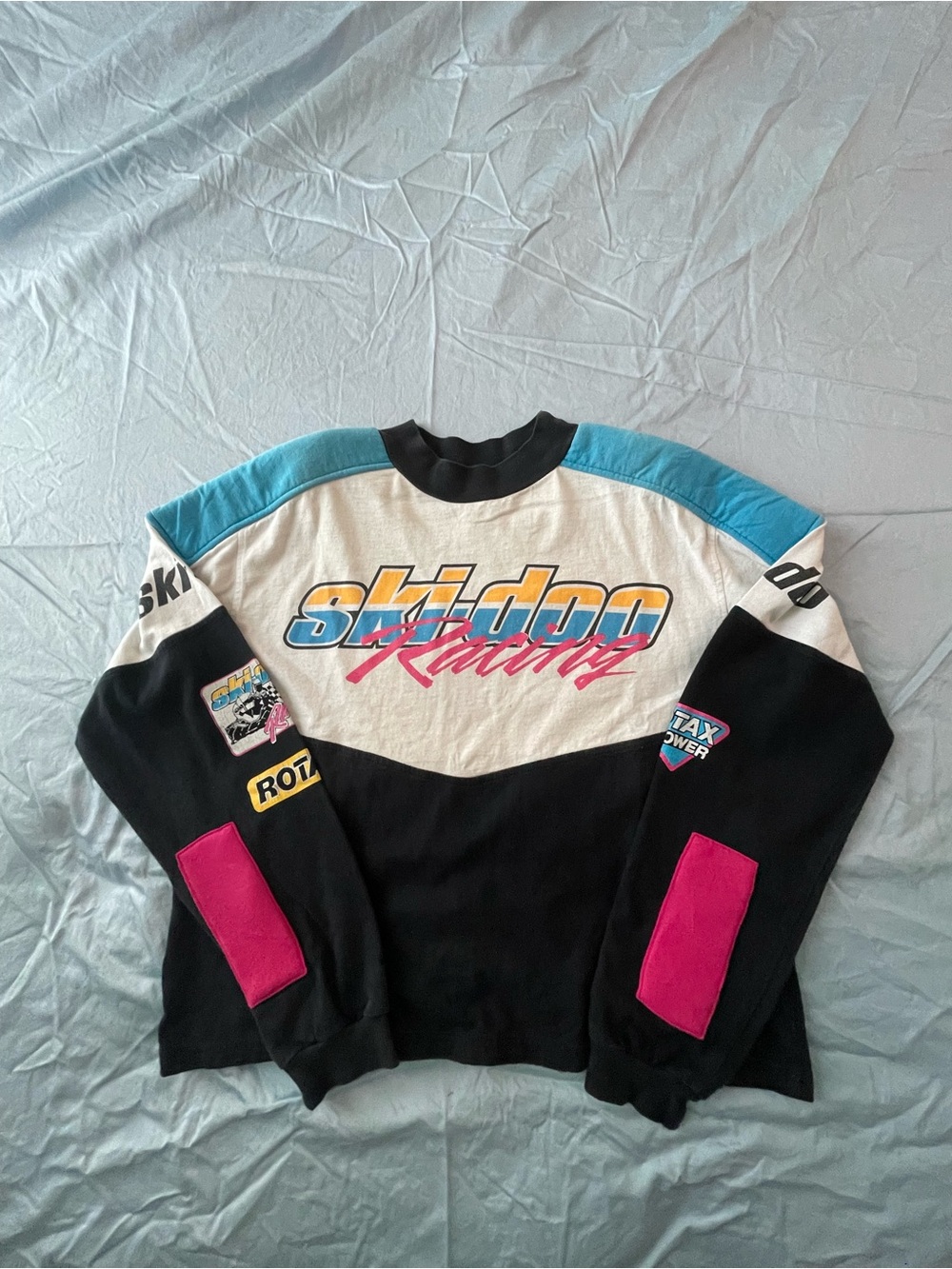 Ski-Doo Racing Colorblock Pullover Sweatshirt - Black, White, Teal, Pink